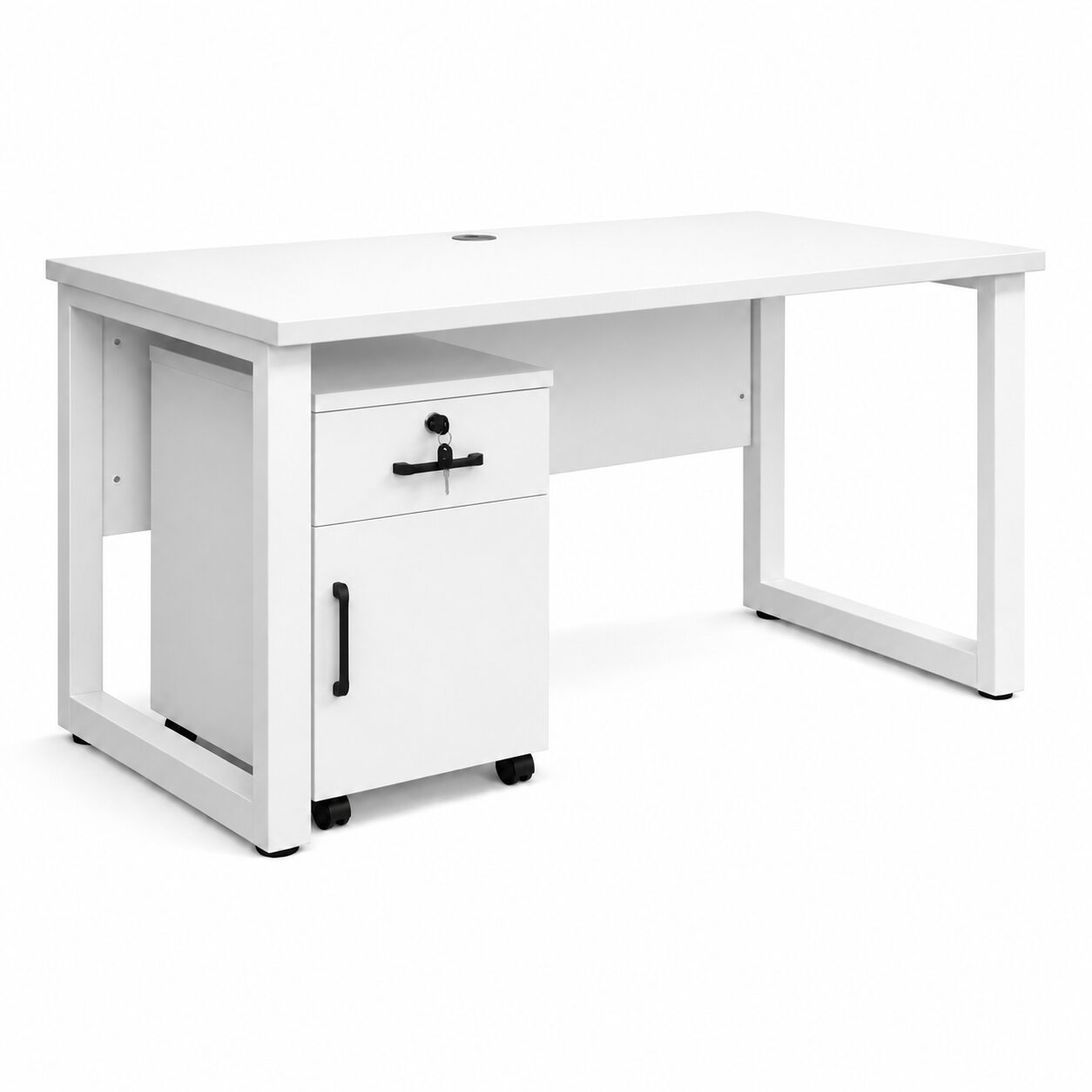 U-1260A-White-1D1F Office Table - Study Table with Mobile Pedestal (U-1260A)