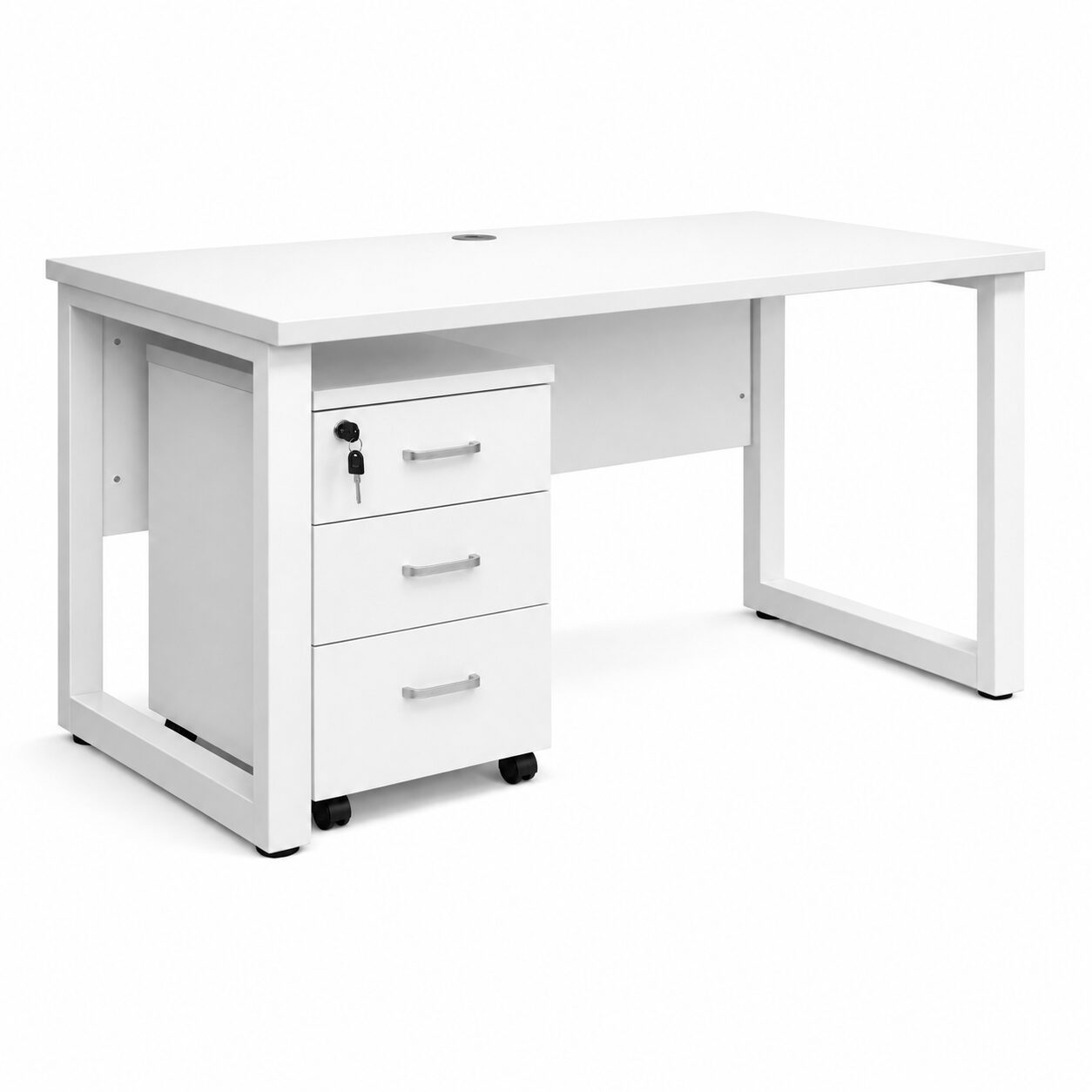 U-1260A-White Office Table - Study Table with Mobile Pedestal (U-1260A)