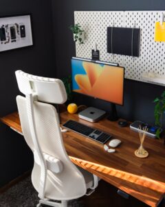 Mesh chairs, White mesh chair work from home setup