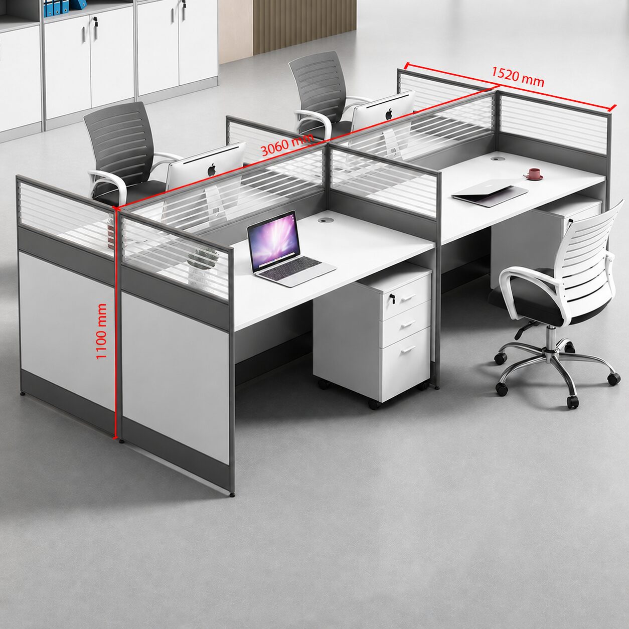 U-258-four-seater Office Table - Spacious Modular Desk (U-251 | U-250 | U-259 | U-258) - 1500 x 750 mm