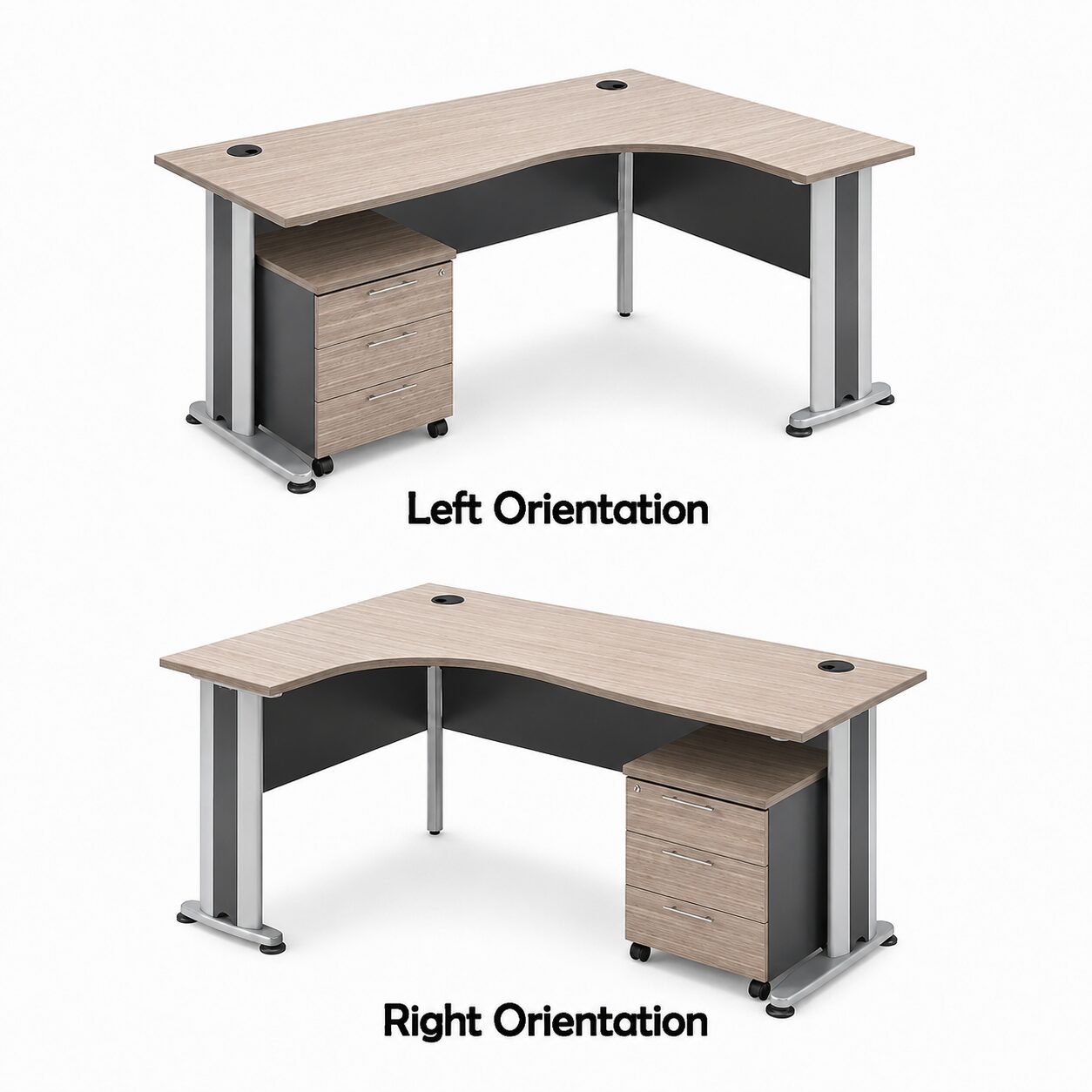 Office Table - Modern L-Shaped Metal Leg Office Desk with Mobile Pedestal (U-6016)