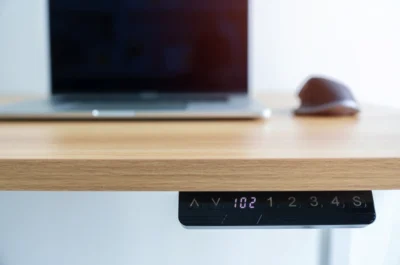 Height Adjustable Desk, A close up view of an adjustable electric desk