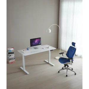 electric table, Modern and minimalist office setup with white electric table